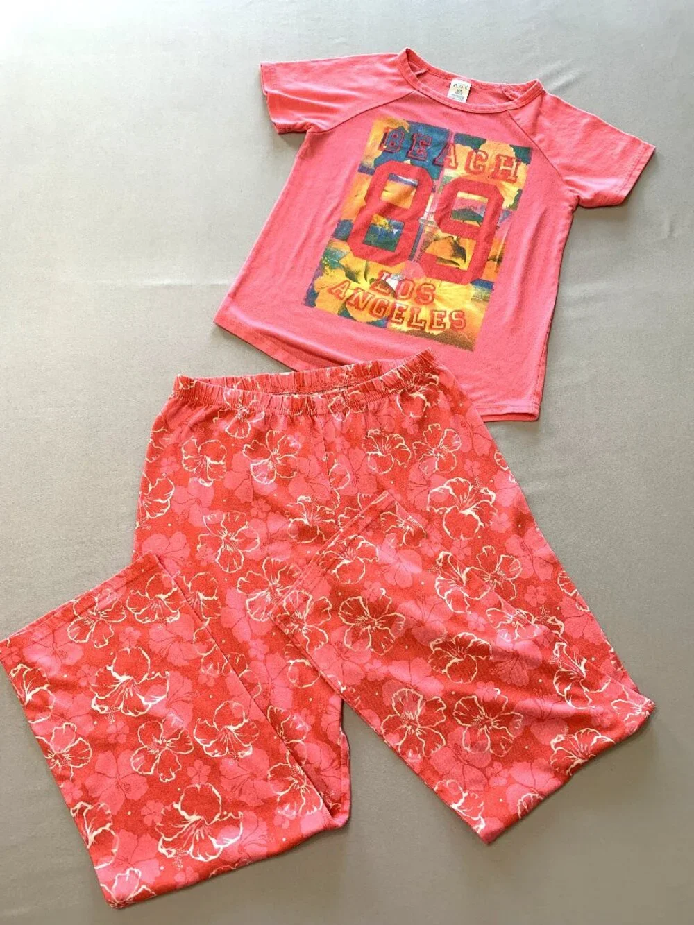 2 Girls Pajama Sets Children's Place Full Length Pants Short Sleeves Size 10/12 - Picture 2 of 9